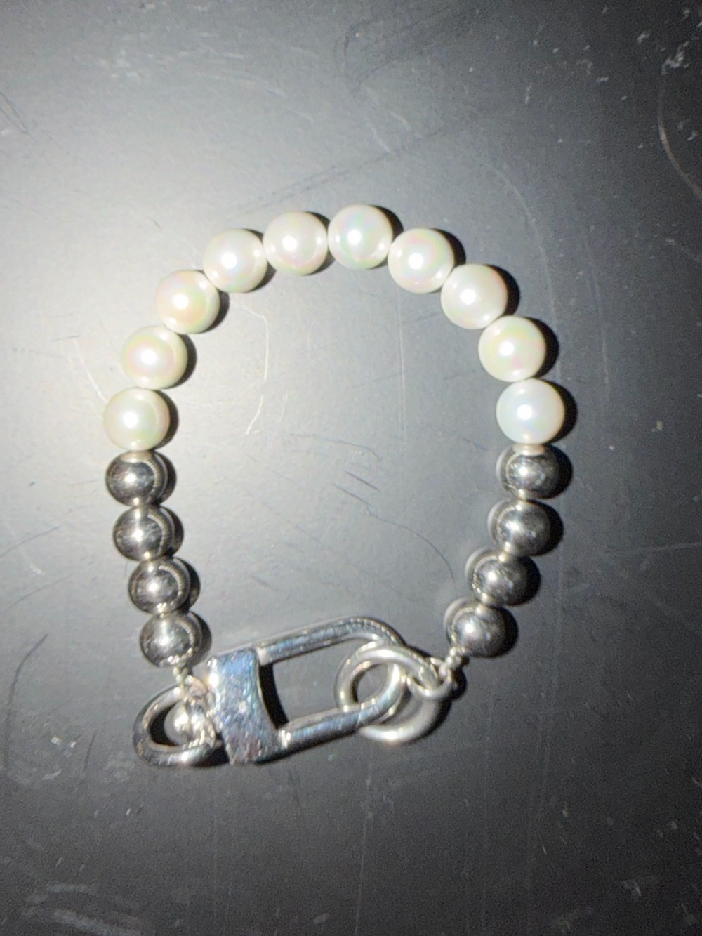 Vitaly Stainless steel and White Pearl Beaded Bracelet